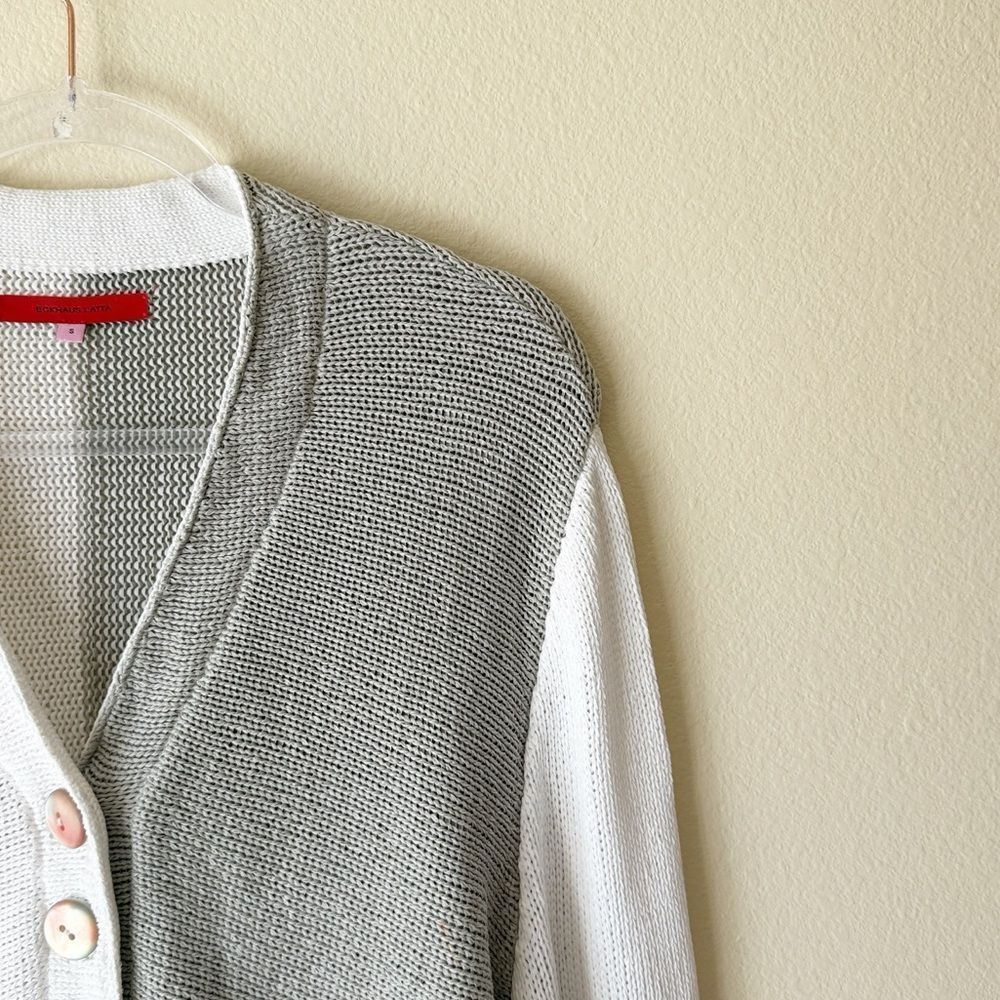 Eckhaus Latta 100% Cotton Asymmetric Colorblock Knit Cardigan Grey & White - Picture 4 of 14
